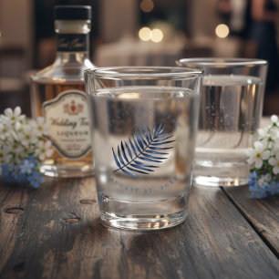 Üppiges Palmenblatt Hochzeit Blau ID956 Schnapsglas