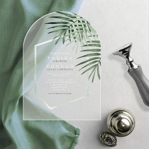 Üppiges Palmenblatt Hochzeit Moosgrün ID956 Acryleinladungen