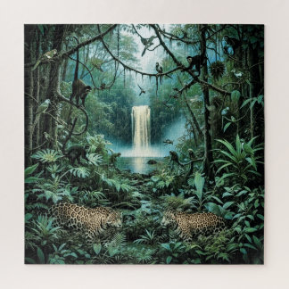 Üppiges Regenwaldgrün majestätische Jaguare Puzzle