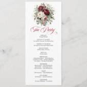 Üppiges Rosafarbenes Burgunder Florales Hochzeitsp Programm (Rückseite)