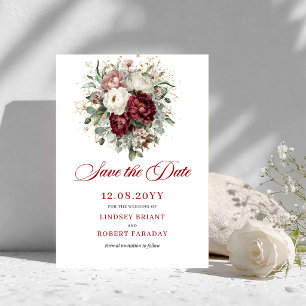Üppiges Rosafarbenes Burgunder Florales Save The D Date