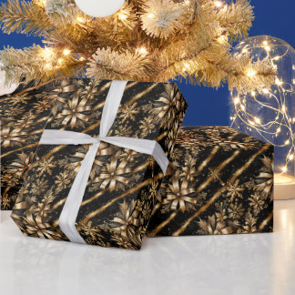 Üppiges Schwarz Marmor & Gold Band Weihnachten Geschenkpapier