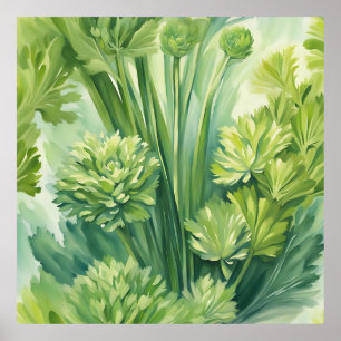 Üppiges Selleriegrün Botanisches Muster Poster