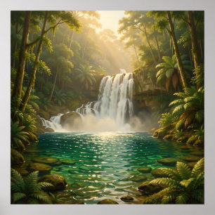 Üppiges tropisches Wasserfall-Dschungelparadies Poster