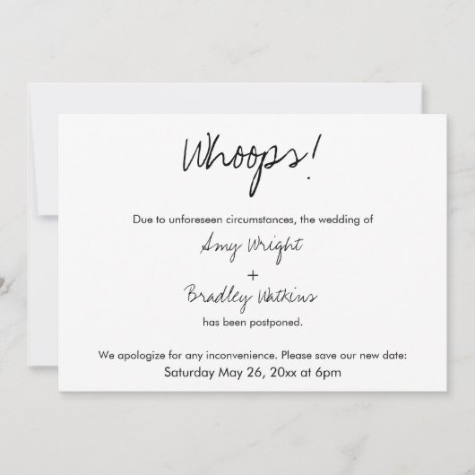 "Upps!" Humorvolle verspätete Hochzeitserklärung Einladung (Vorderseite)