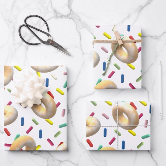 Uppte Donuts und Regenbogensprinklen Geschenkpapier Set (Vorderseite)