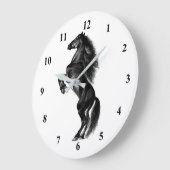 Upright Black Wild Horse - Black and White Drawing Große Wanduhr (Winkel)