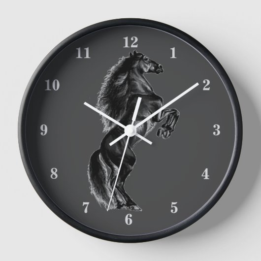 Upright Black Wild Horse Wall Clock-Geschenk Uhr (Vorderseite)