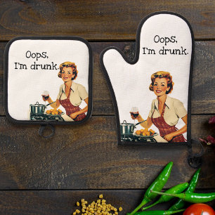 Ups, ich bin Dunk Sarcastic Retro Hausfrau Ofenhandschuh & Topflappen-Set