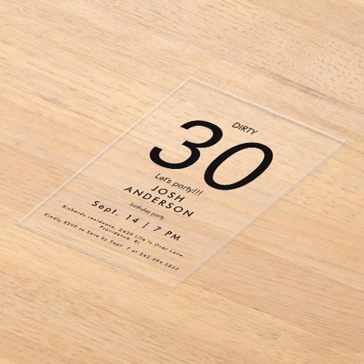 Upscale Dirty 30 Let's Party Birthday Acryleinladungen (Ablage )