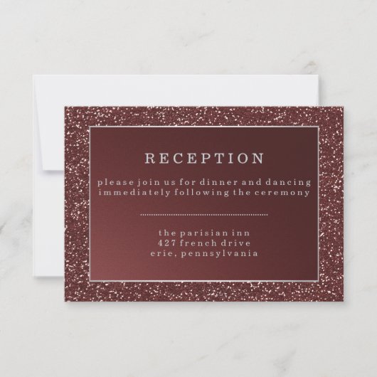 Upscale Marsala Glitzer Look Hochzeitsempfang RSVP Karte (Vorderseite)