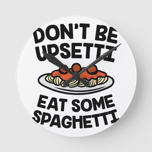 Upsetti Spaghetti Runde Wanduhr (Vorderseite)