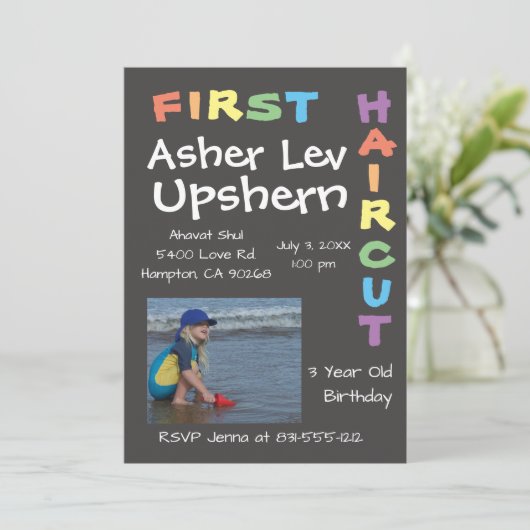 Upshern Upshernish Rainbow Upsherin Einladung (Stehend Vorderseite)