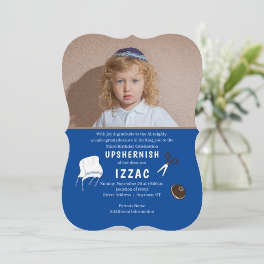 Upsherner oder Upsherin First Hair Cut Celebration Einladung (Stehend Vorderseite)