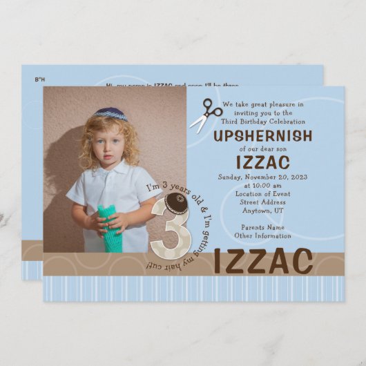 Upshernish oder Upshern Einladung (Vorne/Hinten)