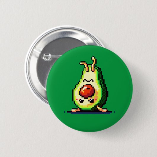 Upside-Down Avocado - Funny Pixel Art Food Design Button (Vorne & Hinten)