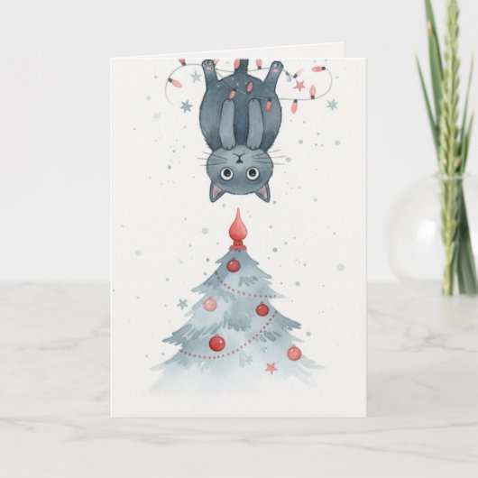 Upside-Down Christmas Kitten Card Karte (Vorderseite)