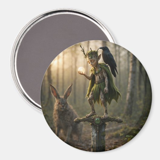 Uralter Druiden-Barde Fae Pixie mit Perle Magnet (Vorderseite/Rückseite)