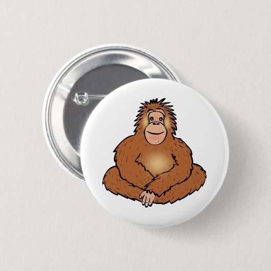 Urangutan Sitzen, lustige Tierkunst Button (Vorne & Hinten)