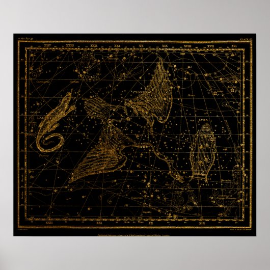 Urania Mirror Celestial Map Gold und Black Poster (Vorne)