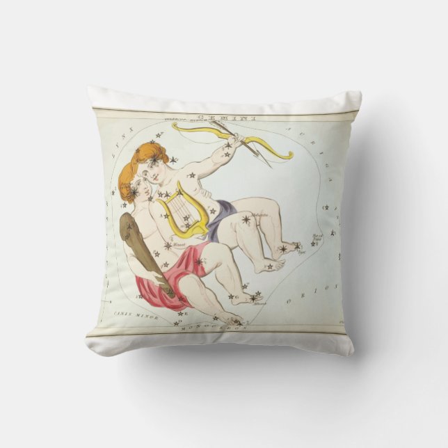 Urania Mirror Gemini Constellation Antique Print Kissen (Vorderseite)