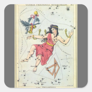 Urania's Spiegel, Vintage-Astronomie-Himmelsatlas Quadratischer Aufkleber