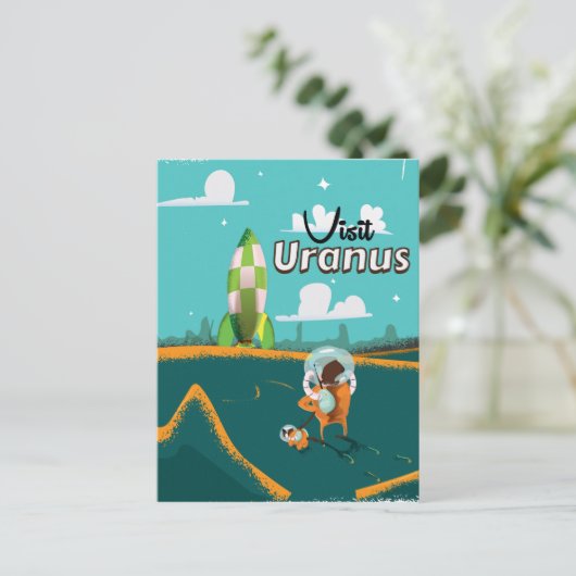 Uranus Vintag Cartoon Travel Poster Postkarte (Stehend Vorderseite)