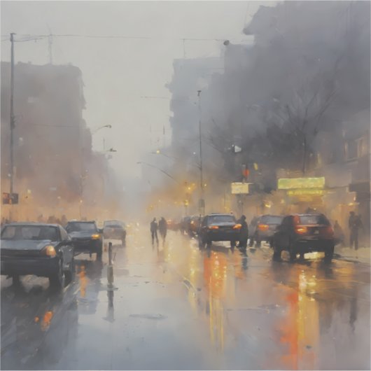 Urban Abend Rain Szene Aufkleber (Vorderseite)