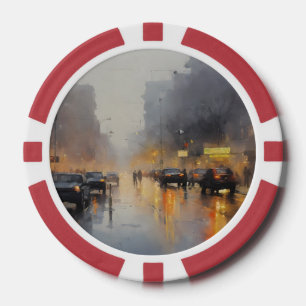Urban Abend Rain Szene Pokerchips