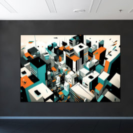 Urban Abstrakt Aerial Cityscape Aquamarin Orange B Leinwanddruck