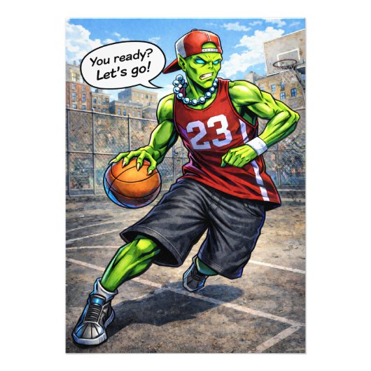 Urban Alien Basketball Player - Comic Style Art Fotodruck (Vorne)