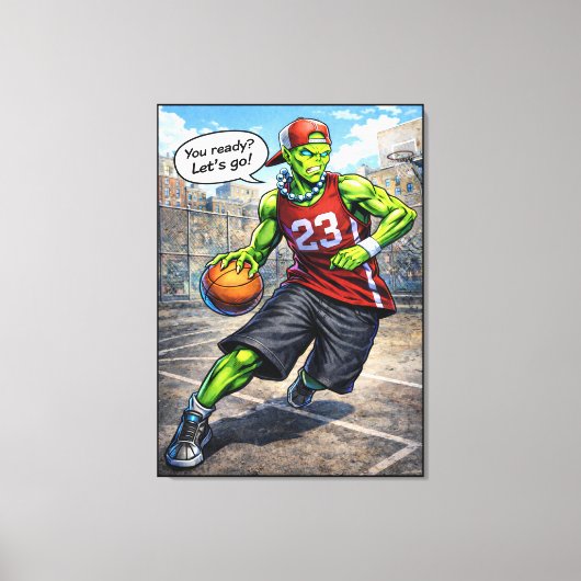 Urban Alien Basketball Player - Comic Style Art Leinwanddruck (Vorderseite)
