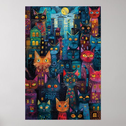 Urban Alley Cats: Lebhafte urbane Kunst Poster (Vorne)
