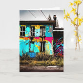 Urban Art Abandoned Graffiti Gebäude Karte (Gelbe Blume)