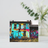 Urban Art Abandoned Graffiti Gebäude Postkarte (Stehend Vorderseite)