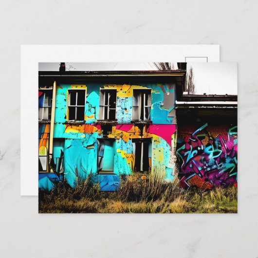 Urban Art Abandoned Graffiti Gebäude Postkarte (Vorne/Hinten)