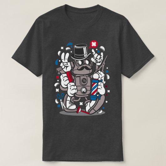 Urban Barber Hipster Robot Hair Cut Sticker T-Shirt (Design vorne)
