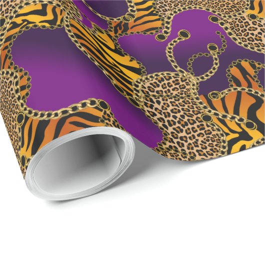 Urban Baroque Gold Chains Animal Print Geschenkpapier (Rolleneckpunkt)