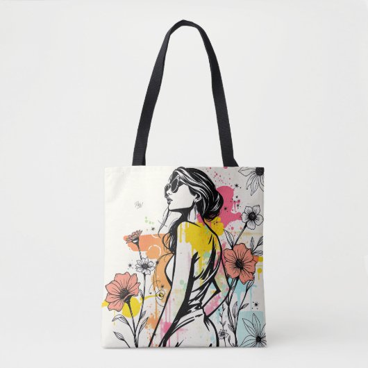 Urban Bloom: Double-Sided Graffiti & Botanical Art Tasche (Vorderseite)