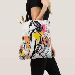 Urban Bloom: Double-Sided Graffiti & Botanical Art Tasche