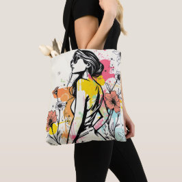 Urban Bloom: Double-Sided Graffiti & Botanical Art Tasche