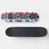 Urban Bloom: Red & Blue Rose Graffiti Skateboard (Horizontal)