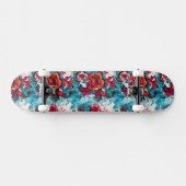 Urban Bloom: Red & Blue Rose Graffiti Skateboard (Horizontal)