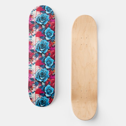 Urban Bloom: Red & Blue Rose Graffiti Skateboard (Vorderseite)