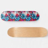 Urban Bloom: Red & Blue Rose Graffiti Skateboard (Horizontal)