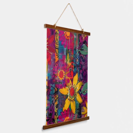Urban Bloom Vivid Graffiti Blume Explosio Poster Wandteppich Mit Holzrahmen (Gewinkelt)