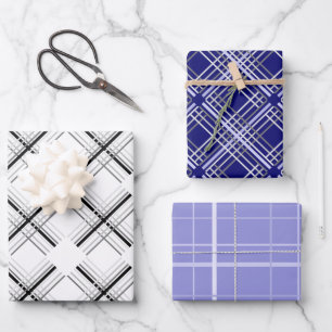 Urban Blue Tartan Muster mit schwarzer Geometrie Geschenkpapier Set