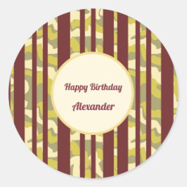 Urban Camo Stripe Pattern Happy Birthday Runder Aufkleber