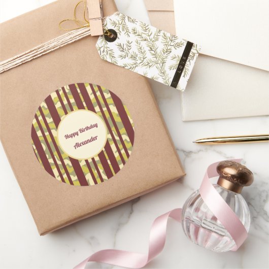Urban Camo Stripe Pattern Happy Birthday Runder Aufkleber (Schenken)