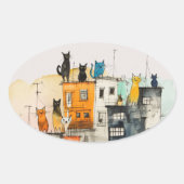 “Urban Cats in the Heights” Ovaler Aufkleber (Vorderseite)